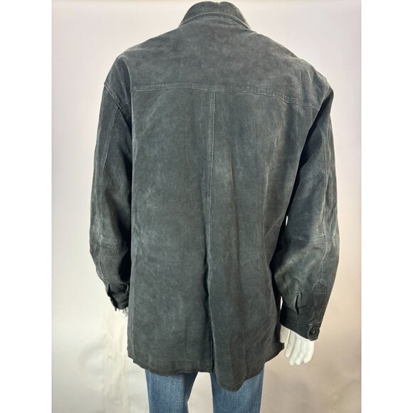 Claiborne Mens Large Suede Leather Button-Up Shirt Jacket Black - Picture 3 of 16